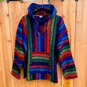 Mexican Baja Hoodie Unisex XL Hood Poncho Surfer Skater Drug Rug Jacket Rainbow